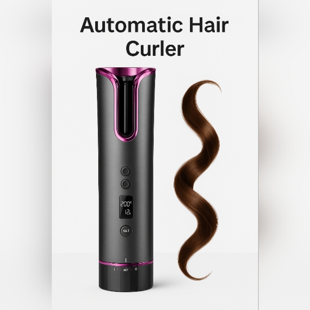 Automatic Hair Curler, Cordless Automatic Curling Iron Portable Ceramic Barrel
